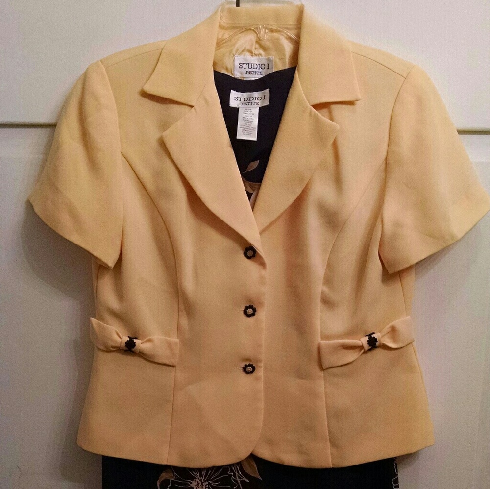 Yellow & Black Short Sleeve Jacket and Dress Set